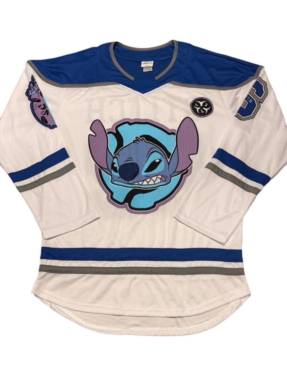 Disney Stitch Hockey Jersey White & Blue Adult Graphic Size Small